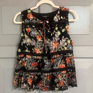 Miss‎ Me Black Sleeveless Floral Boho Top Sz XS